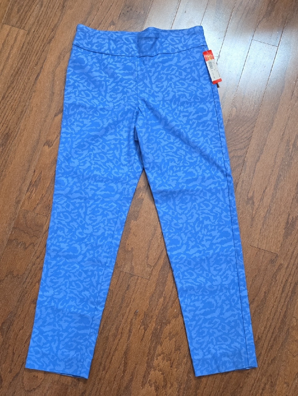 Krazy Larry Blue Leopard Print Pull On Ankle Pants Size 10